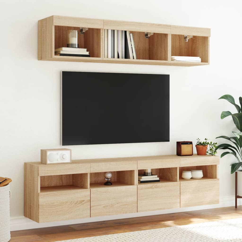 vidaXL Ścienna szafka TV z LED, dąb sonoma, 80x30x40 cm