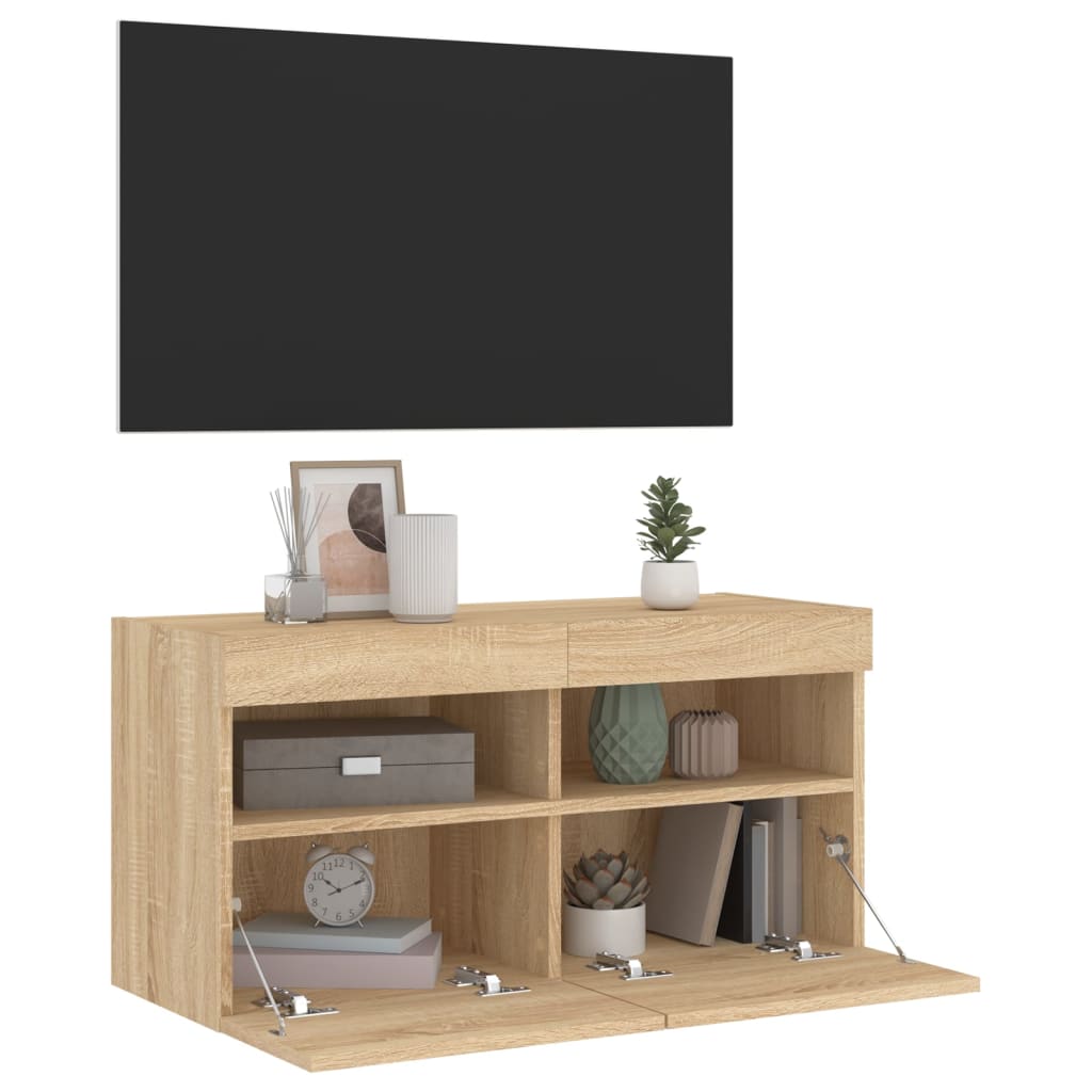vidaXL Ścienna szafka TV z LED, dąb sonoma, 80x30x40 cm