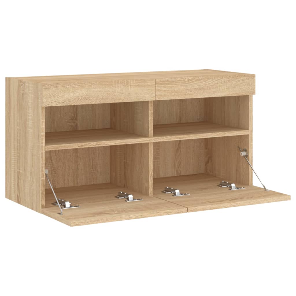 vidaXL Ścienna szafka TV z LED, dąb sonoma, 80x30x40 cm