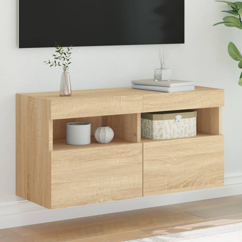 vidaXL Ścienna szafka TV z LED, dąb sonoma, 80x30x40 cm