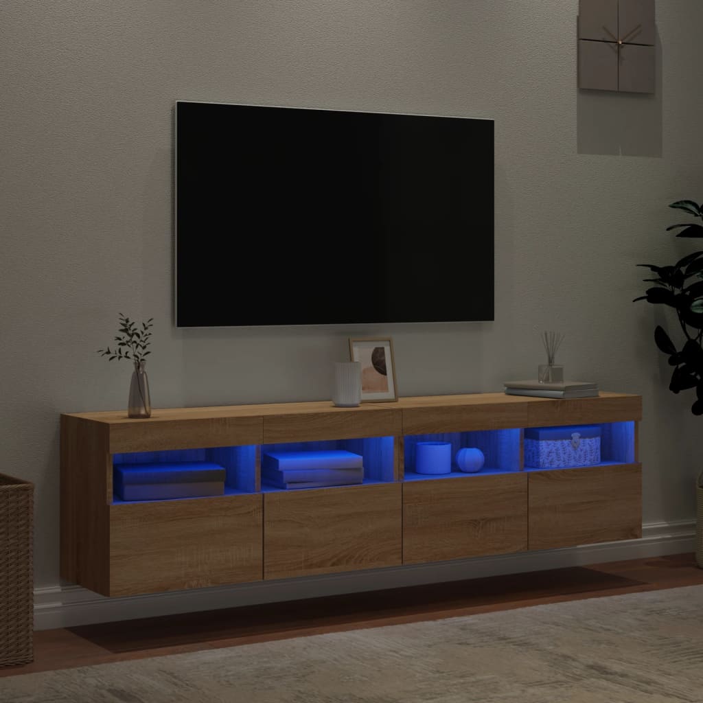 vidaXL Ścienne szafki TV z LED, 2 szt., dąb sonoma, 80x30x40 cm