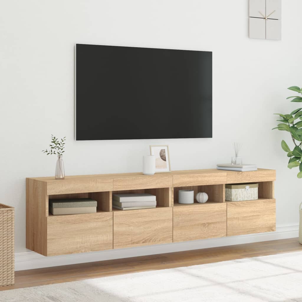 vidaXL Ścienne szafki TV z LED, 2 szt., dąb sonoma, 80x30x40 cm