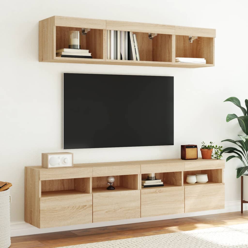vidaXL Ścienne szafki TV z LED, 2 szt., dąb sonoma, 80x30x40 cm