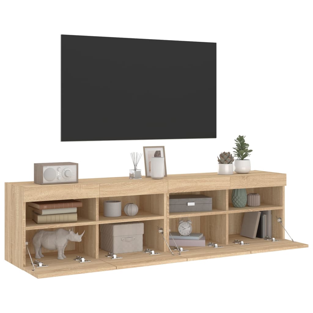 vidaXL Ścienne szafki TV z LED, 2 szt., dąb sonoma, 80x30x40 cm