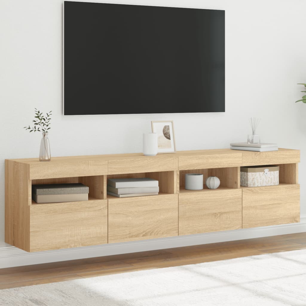 vidaXL Ścienne szafki TV z LED, 2 szt., dąb sonoma, 80x30x40 cm