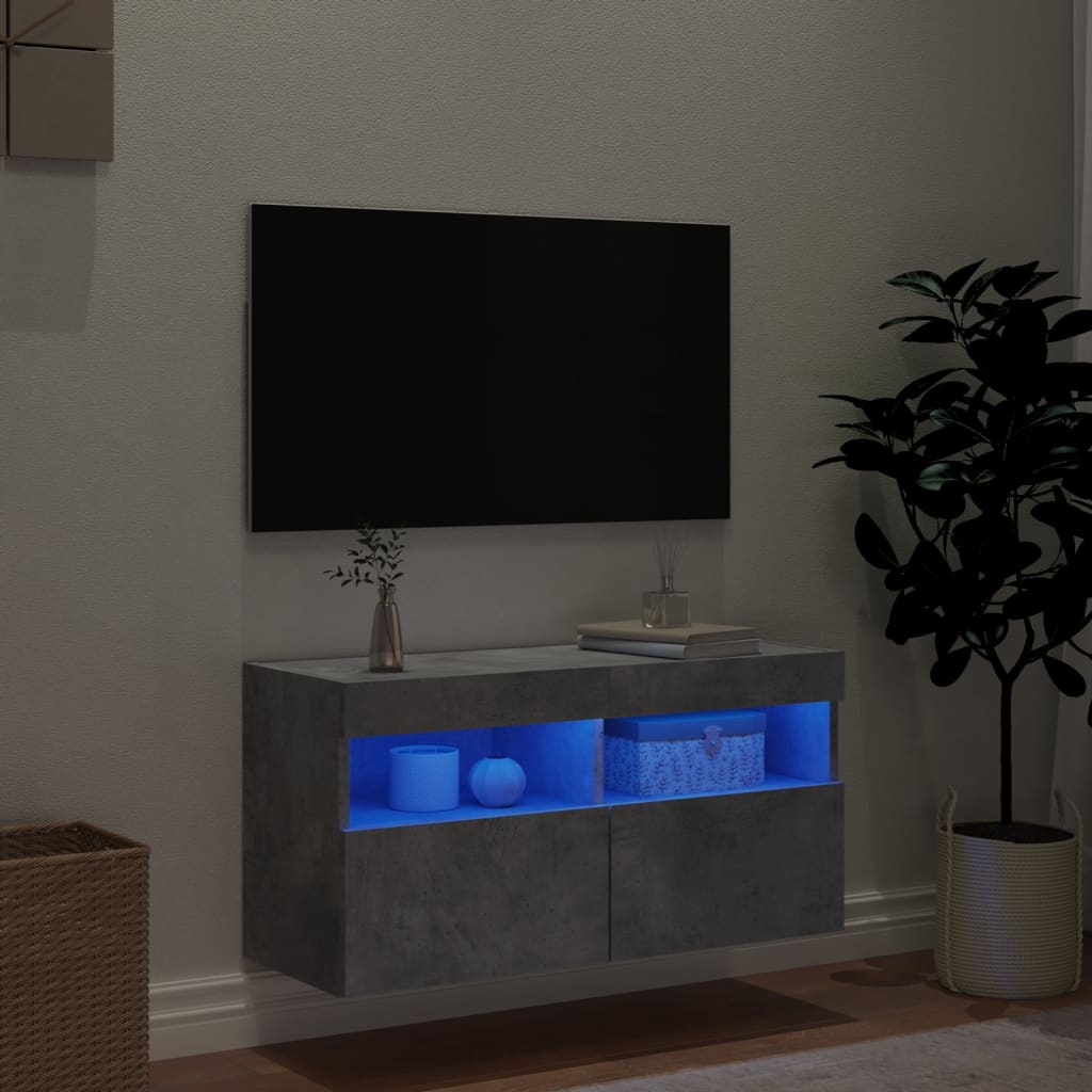 vidaXL Ścienna szafka TV z LED, szarość betonu, 80x30x40 cm