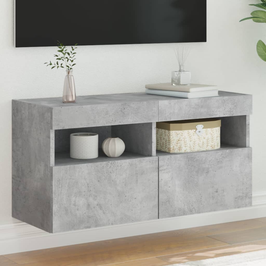 vidaXL Ścienna szafka TV z LED, szarość betonu, 80x30x40 cm