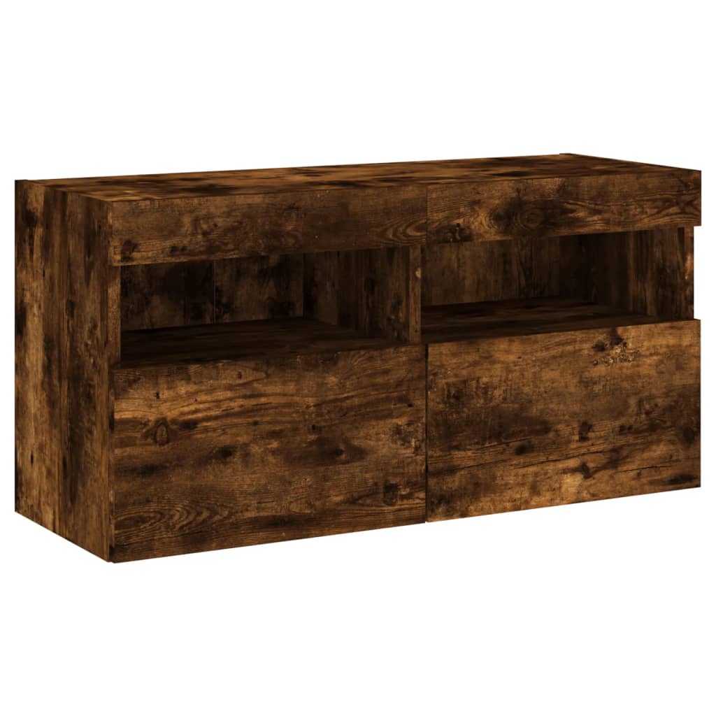 vidaXL Ścienna szafka TV z LED, przydymiony dąb, 80x30x40 cm