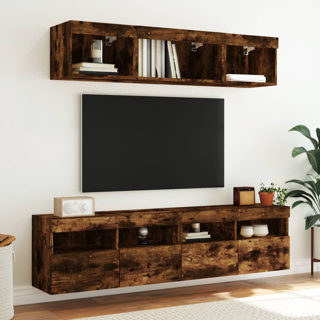 vidaXL Ścienna szafka TV z LED, przydymiony dąb, 80x30x40 cm