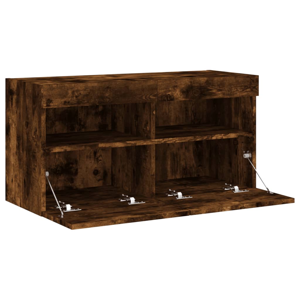 vidaXL Ścienna szafka TV z LED, przydymiony dąb, 80x30x40 cm
