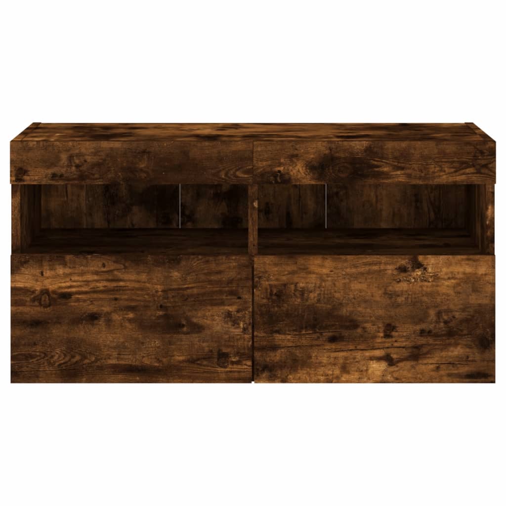vidaXL Ścienna szafka TV z LED, przydymiony dąb, 80x30x40 cm