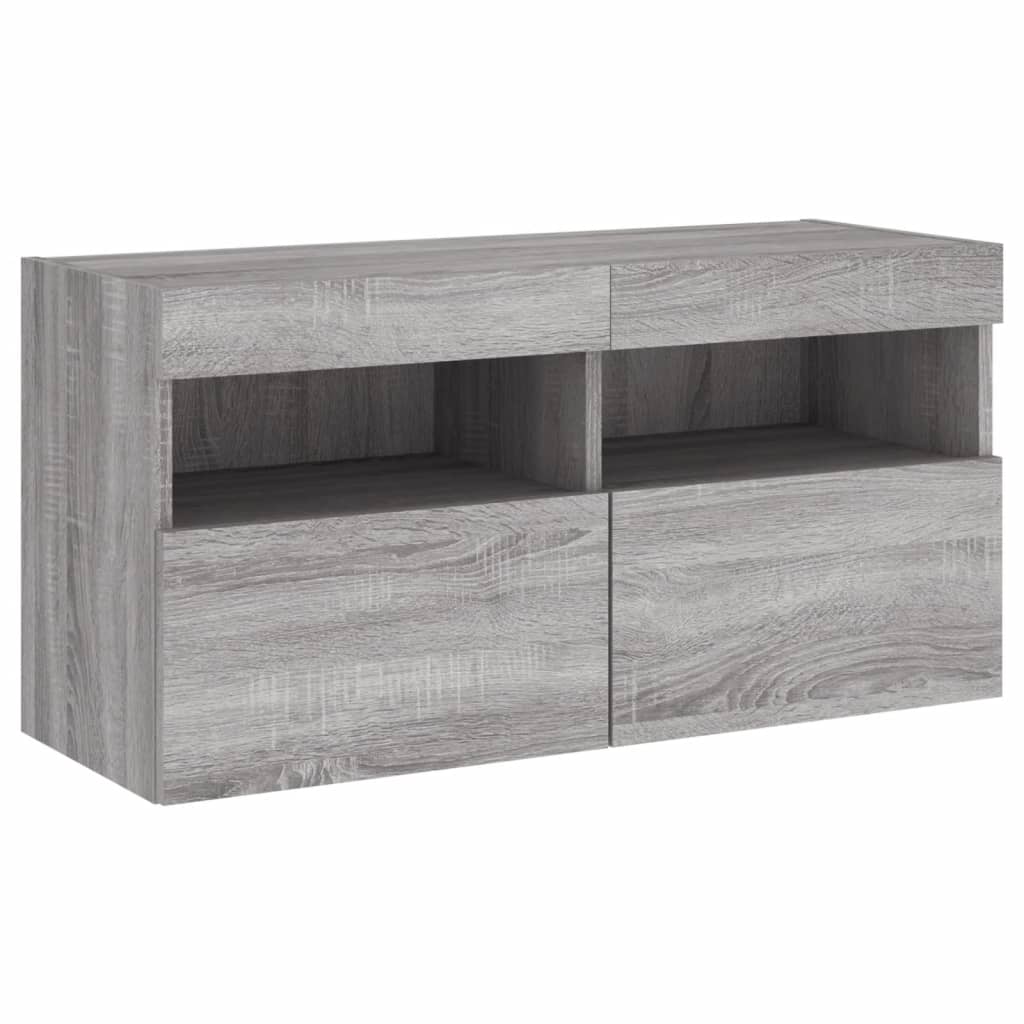 vidaXL Ścienna szafka TV, z LED, szary dąb sonoma, 80x30x40 cm