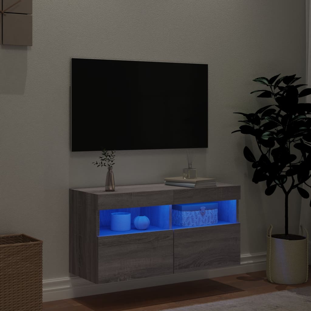 vidaXL Ścienna szafka TV, z LED, szary dąb sonoma, 80x30x40 cm