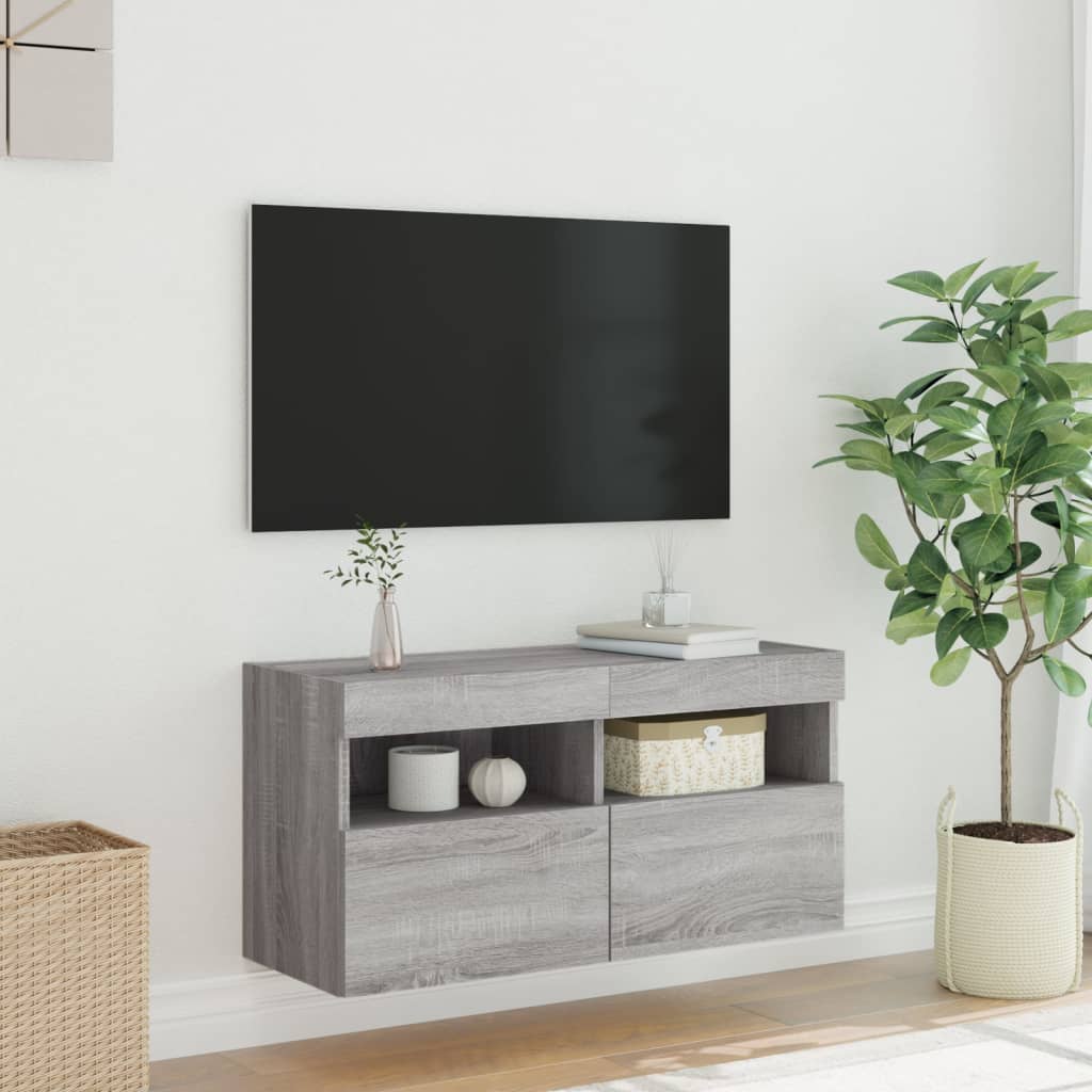 vidaXL Ścienna szafka TV, z LED, szary dąb sonoma, 80x30x40 cm
