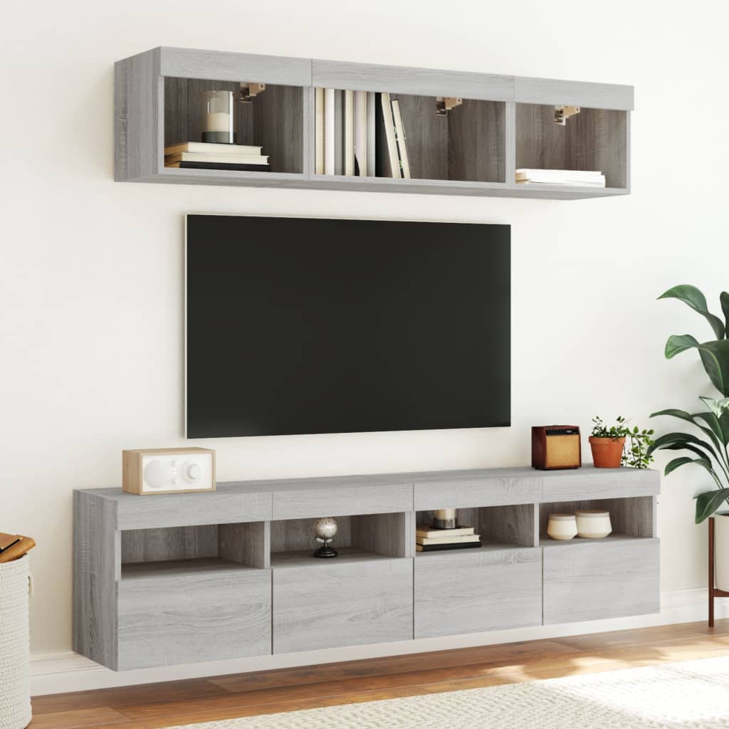 vidaXL Ścienna szafka TV, z LED, szary dąb sonoma, 80x30x40 cm
