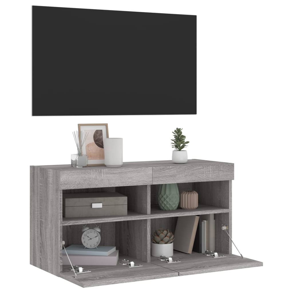 vidaXL Ścienna szafka TV, z LED, szary dąb sonoma, 80x30x40 cm