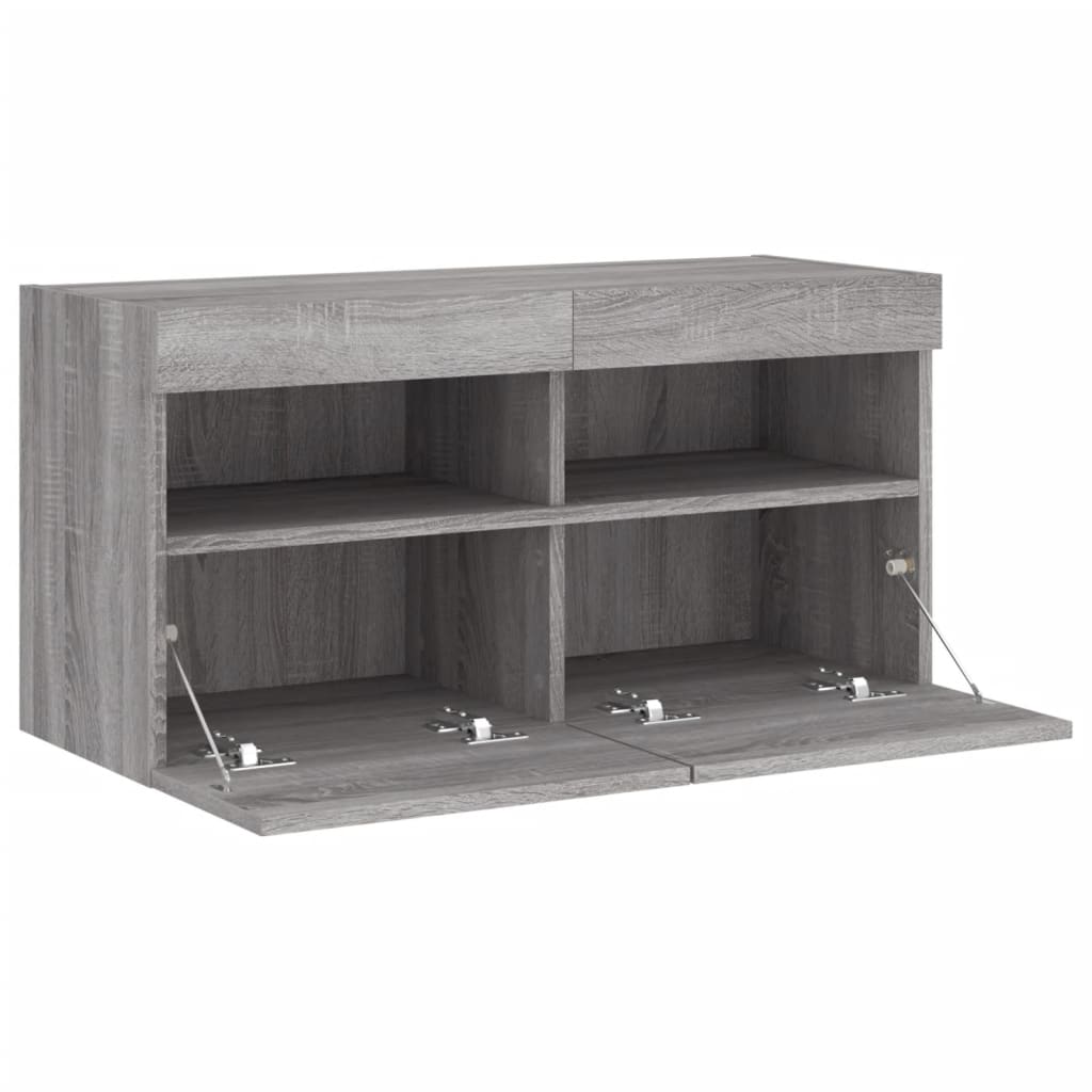vidaXL Ścienna szafka TV, z LED, szary dąb sonoma, 80x30x40 cm