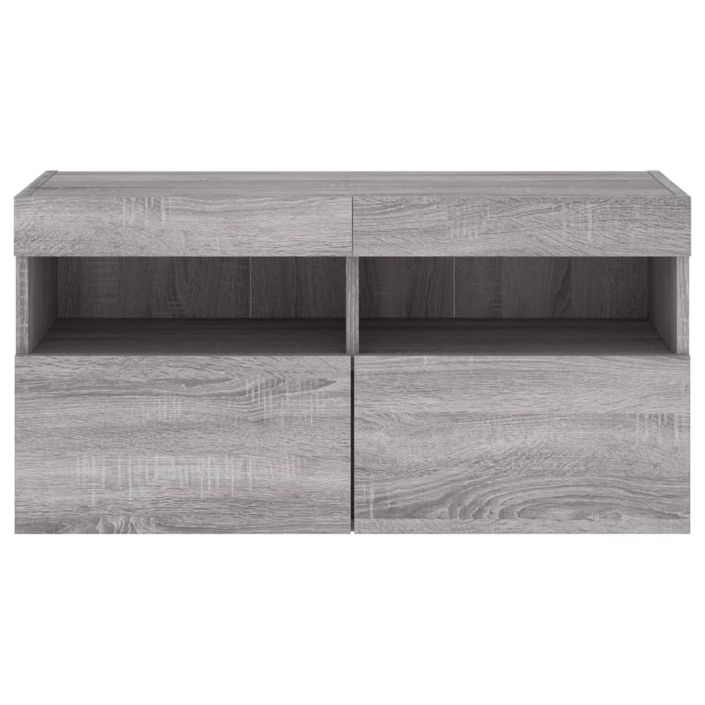 vidaXL Ścienna szafka TV, z LED, szary dąb sonoma, 80x30x40 cm