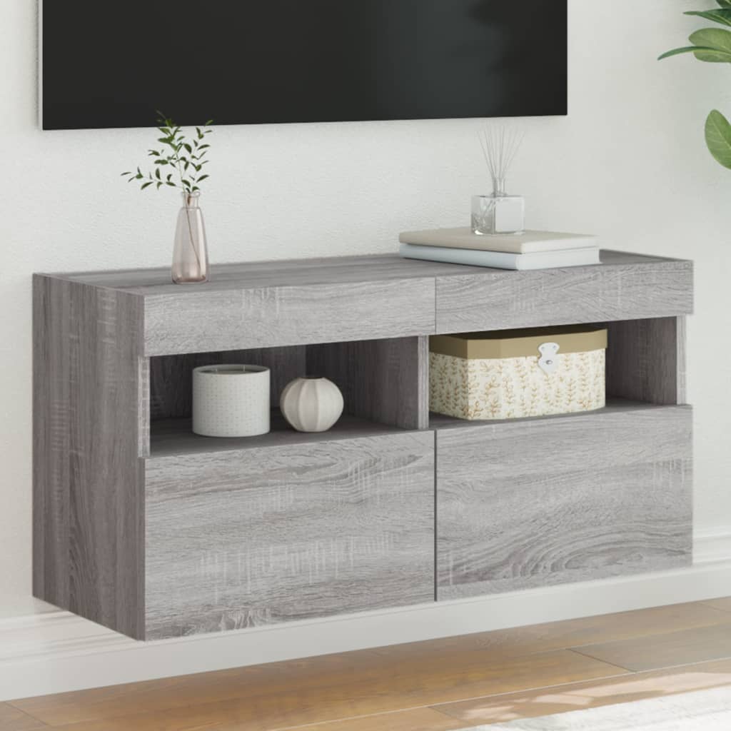vidaXL Ścienna szafka TV, z LED, szary dąb sonoma, 80x30x40 cm