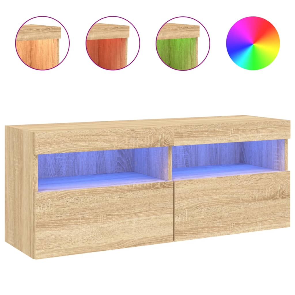 vidaXL Ścienna szafka TV z LED, dąb sonoma, 100x30x40 cm