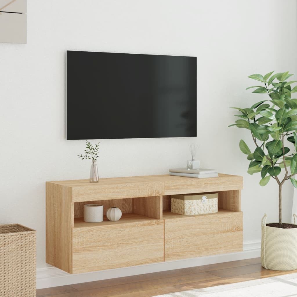 vidaXL Ścienna szafka TV z LED, dąb sonoma, 100x30x40 cm