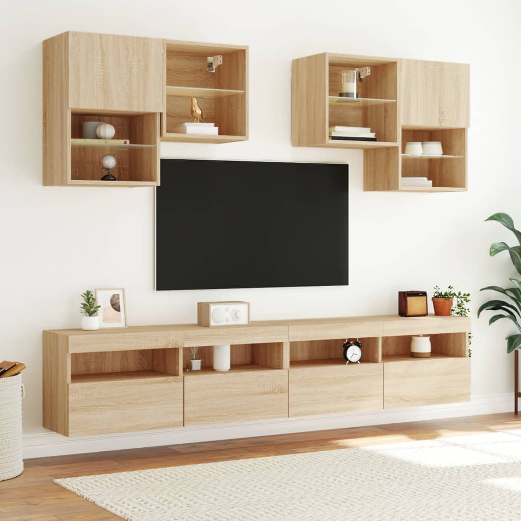 vidaXL Ścienna szafka TV z LED, dąb sonoma, 100x30x40 cm