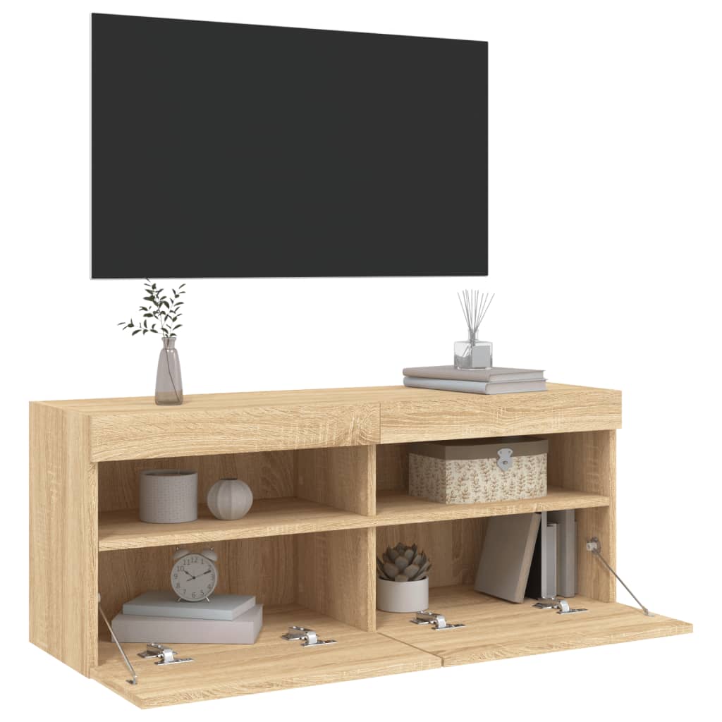 vidaXL Ścienna szafka TV z LED, dąb sonoma, 100x30x40 cm
