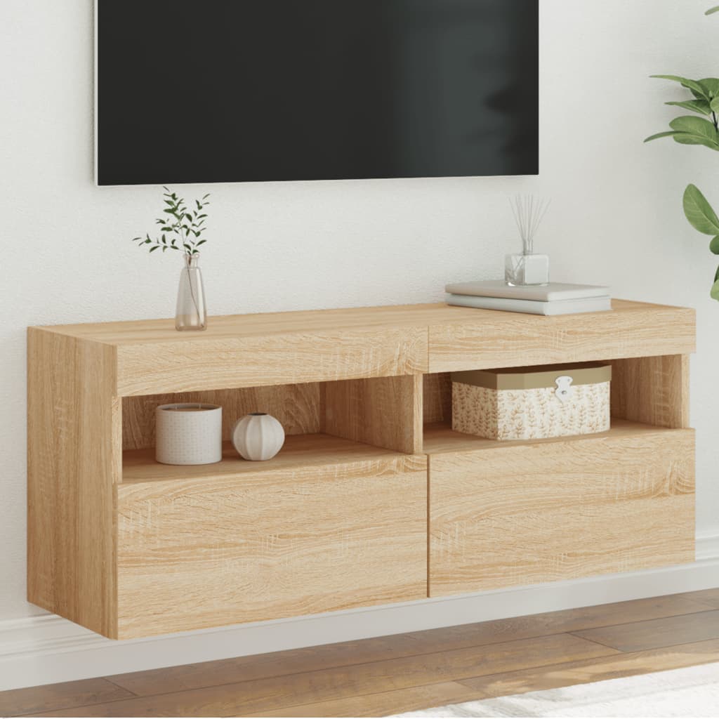 vidaXL Ścienna szafka TV z LED, dąb sonoma, 100x30x40 cm