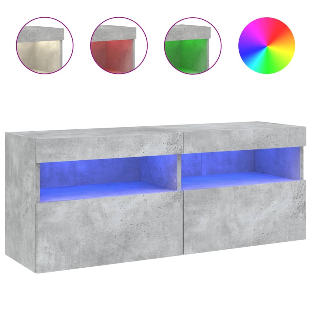 vidaXL Ścienna szafka TV z LED, szarość betonu, 100x30x40 cm