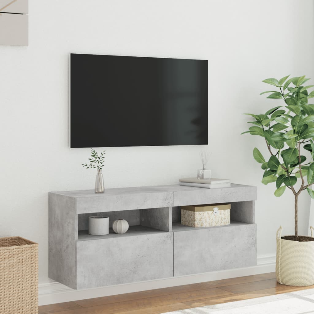 vidaXL Ścienna szafka TV z LED, szarość betonu, 100x30x40 cm