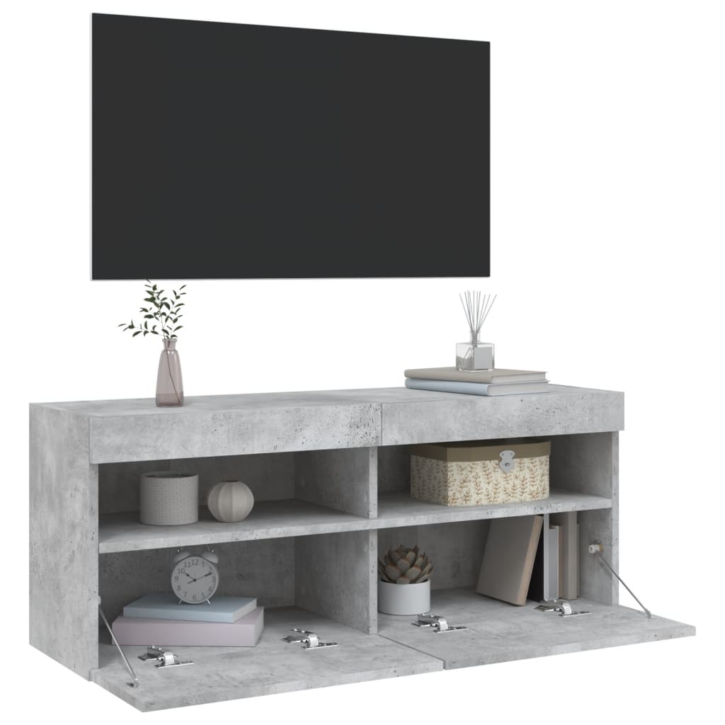 vidaXL Ścienna szafka TV z LED, szarość betonu, 100x30x40 cm