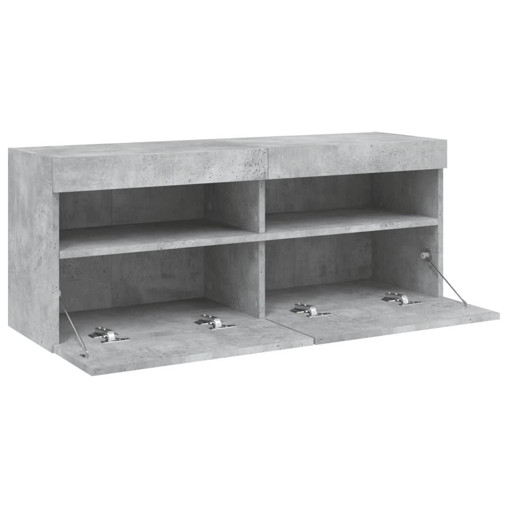 vidaXL Ścienna szafka TV z LED, szarość betonu, 100x30x40 cm