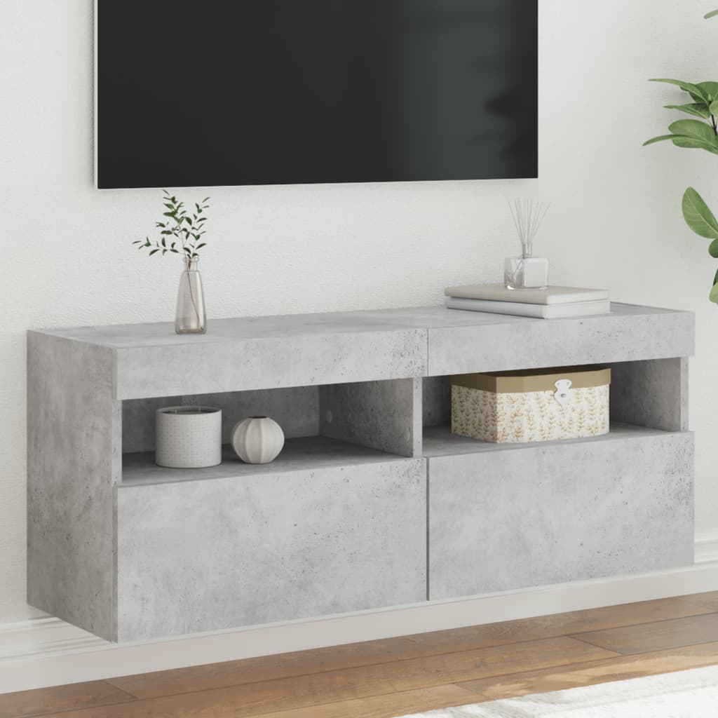 vidaXL Ścienna szafka TV z LED, szarość betonu, 100x30x40 cm