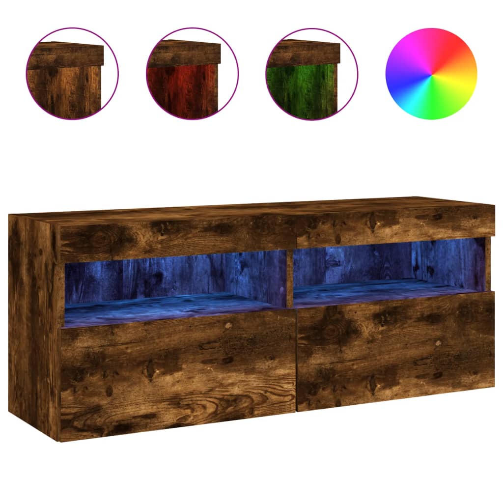 vidaXL Ścienna szafka TV z LED, przydymiony dąb, 100x30x40 cm
