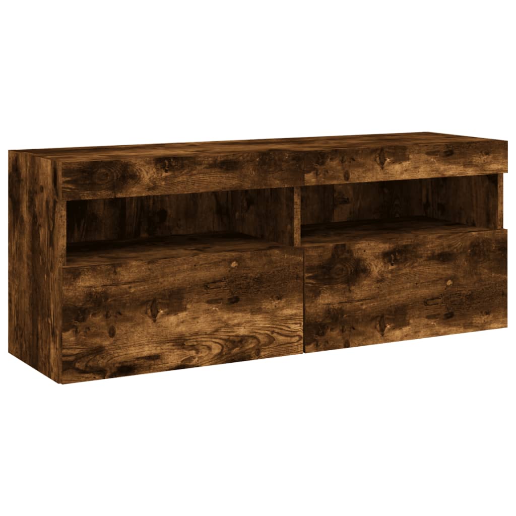 vidaXL Ścienna szafka TV z LED, przydymiony dąb, 100x30x40 cm