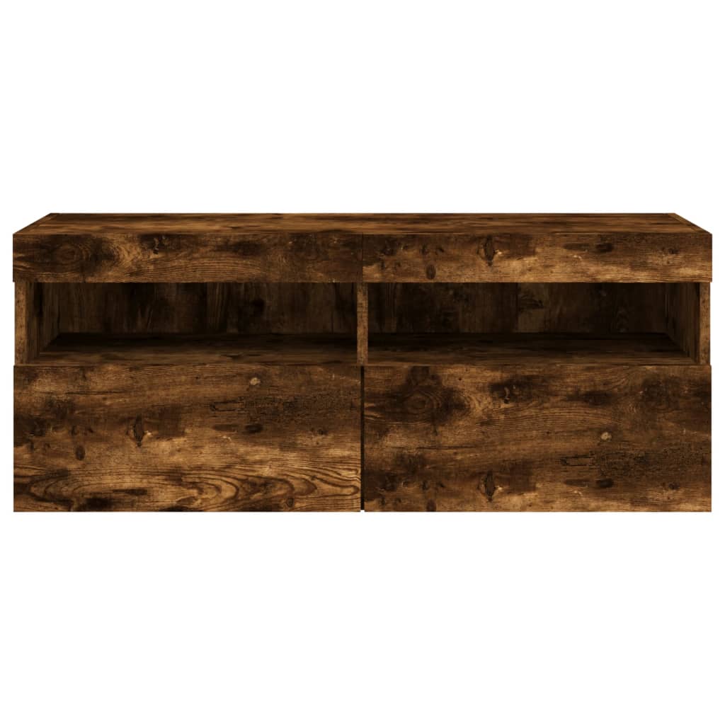 vidaXL Ścienna szafka TV z LED, przydymiony dąb, 100x30x40 cm