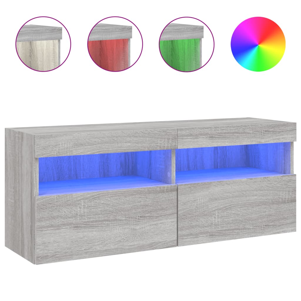 vidaXL Ścienna szafka TV z LED, szary dąb sonoma, 100x30x40 cm
