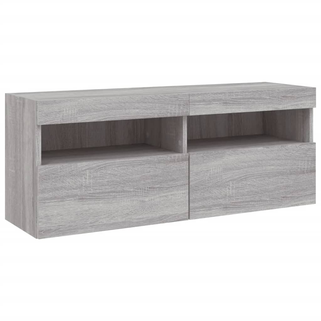vidaXL Ścienna szafka TV z LED, szary dąb sonoma, 100x30x40 cm