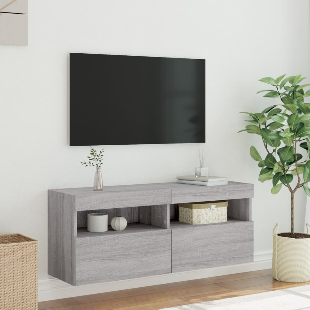 vidaXL Ścienna szafka TV z LED, szary dąb sonoma, 100x30x40 cm