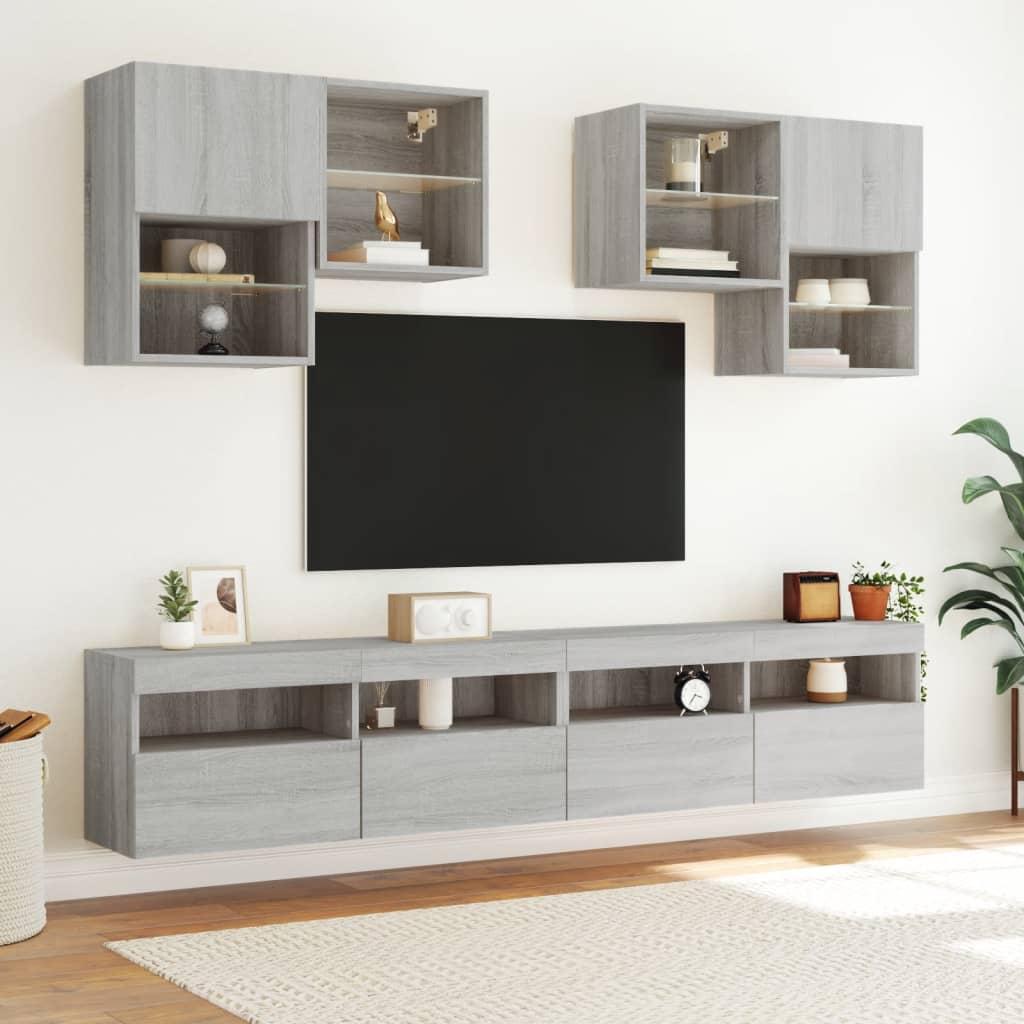 vidaXL Ścienna szafka TV z LED, szary dąb sonoma, 100x30x40 cm