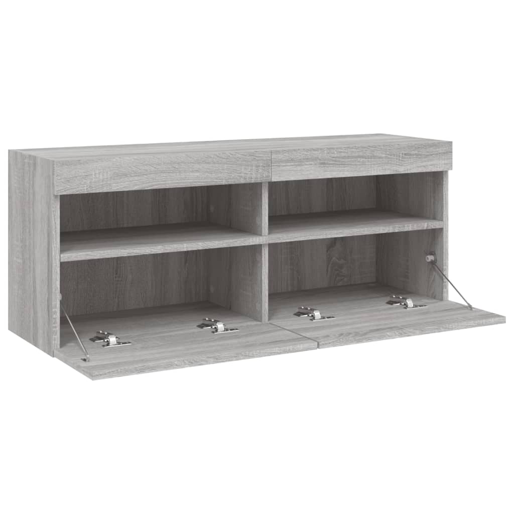 vidaXL Ścienna szafka TV z LED, szary dąb sonoma, 100x30x40 cm