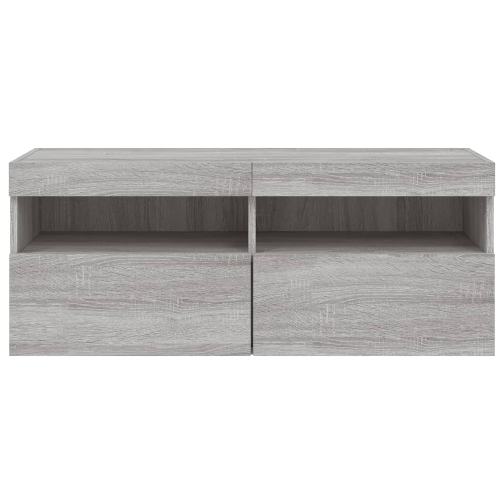 vidaXL Ścienna szafka TV z LED, szary dąb sonoma, 100x30x40 cm