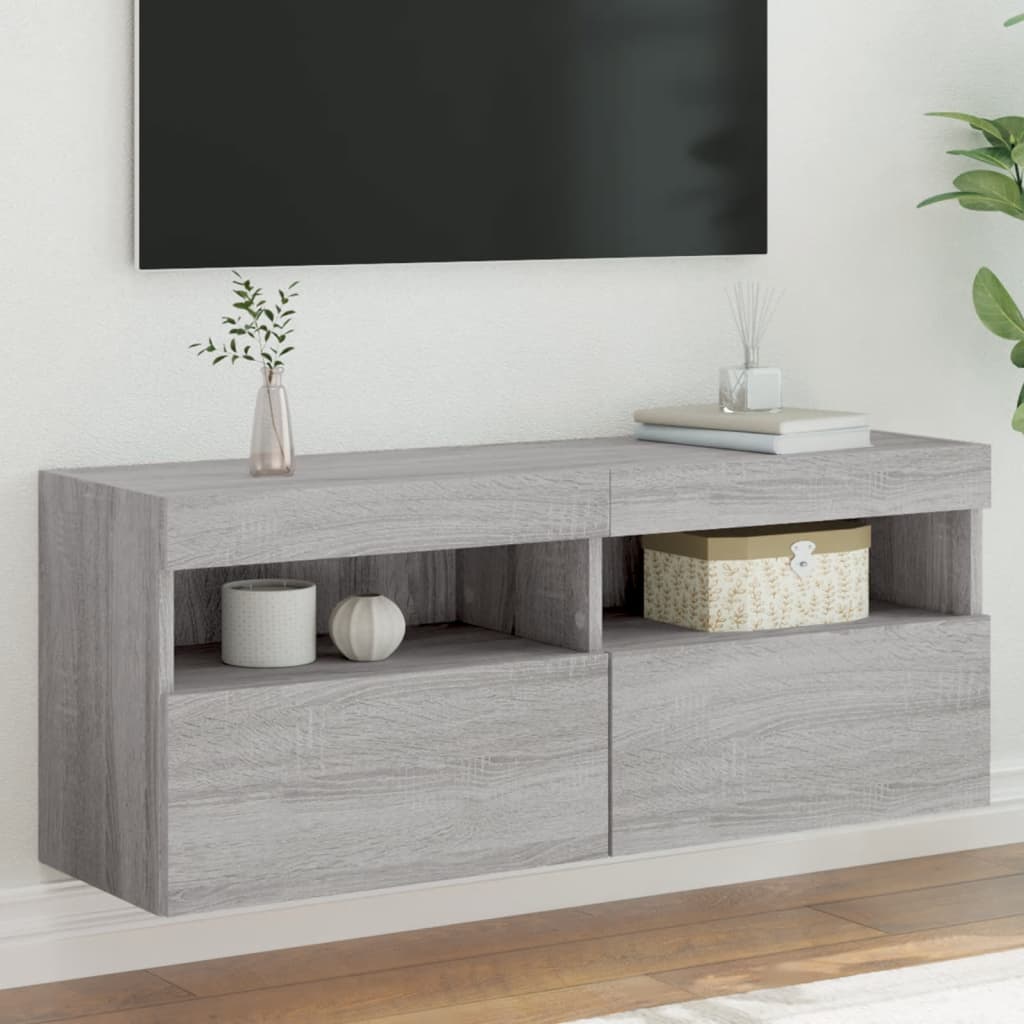 vidaXL Ścienna szafka TV z LED, szary dąb sonoma, 100x30x40 cm