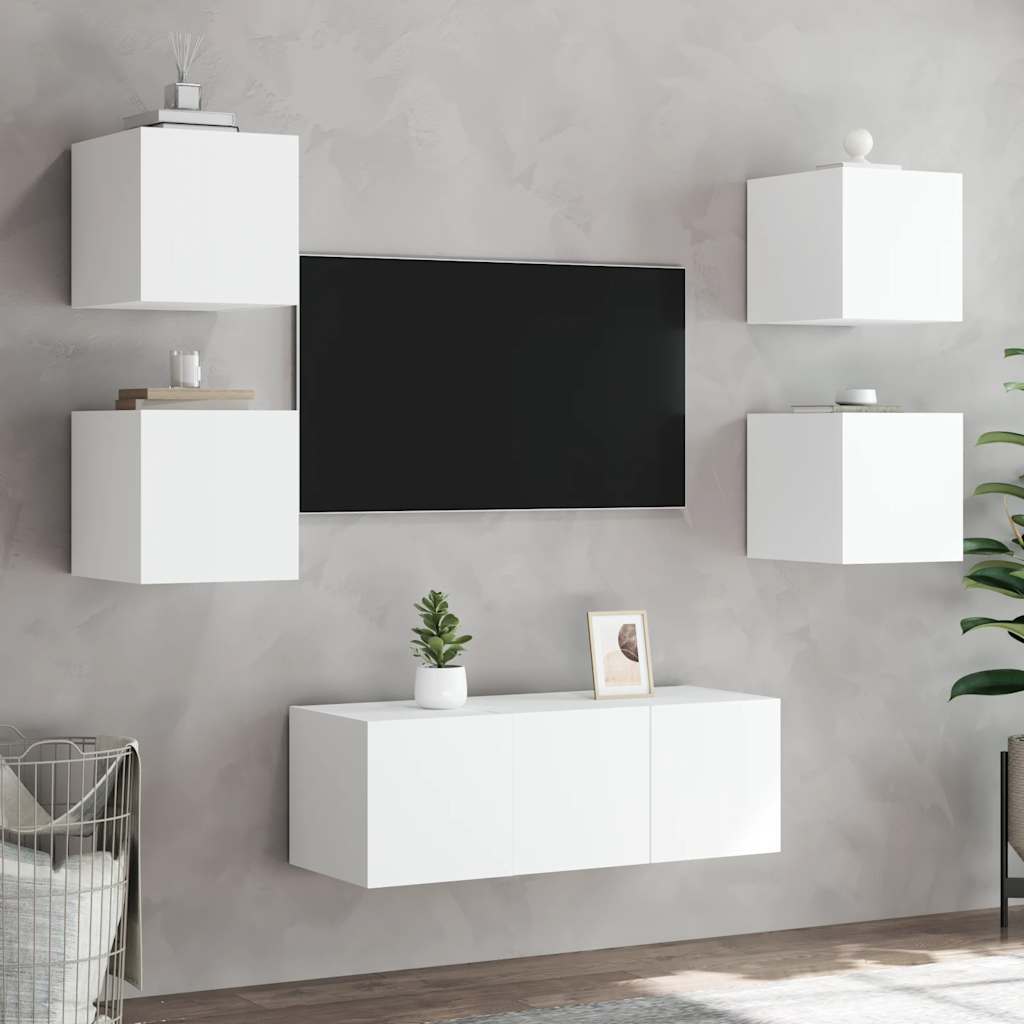 vidaXL Ścienna szafka TV z LED, biała, 30,5x35x30 cm