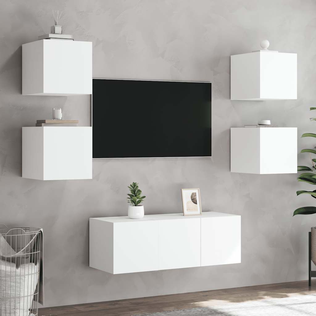 vidaXL Ścienne szafki TV z LED, 2 szt., białe, 30,5x35x30 cm