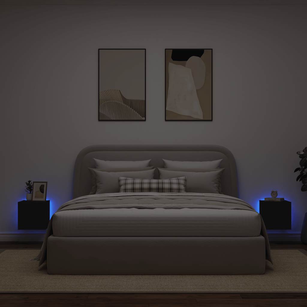 vidaXL Ścienne szafki TV z LED, 2 szt., czarne, 30,5x35x30 cm