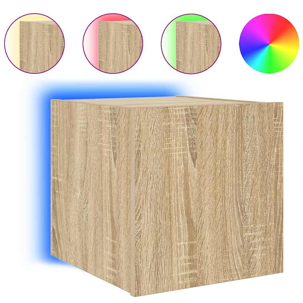 vidaXL Ścienna szafka TV z LED, dąb sonoma, 30,5x35x30 cm