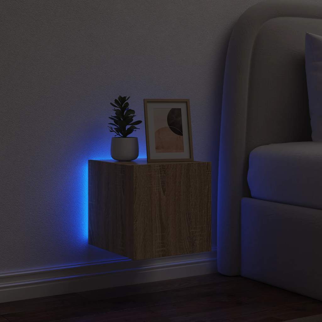 vidaXL Ścienna szafka TV z LED, dąb sonoma, 30,5x35x30 cm