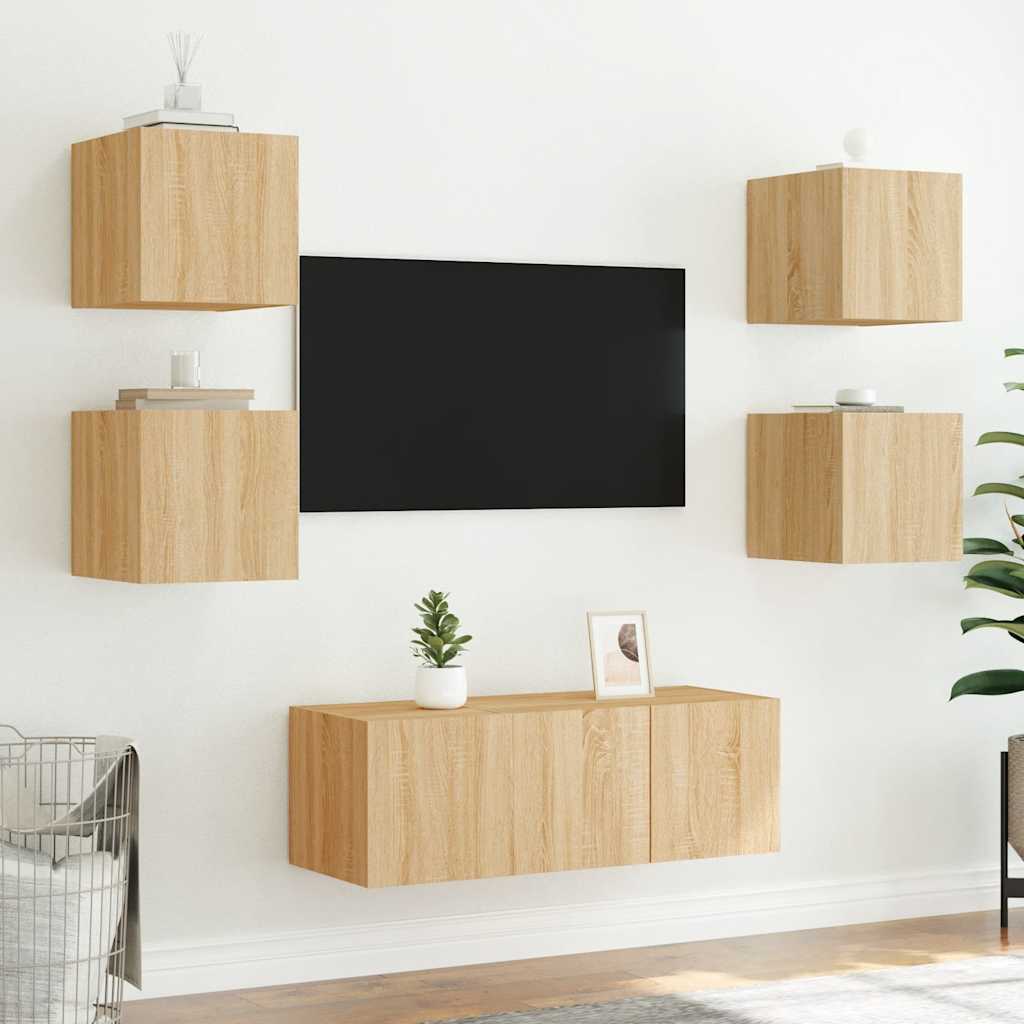 vidaXL Ścienna szafka TV z LED, dąb sonoma, 30,5x35x30 cm
