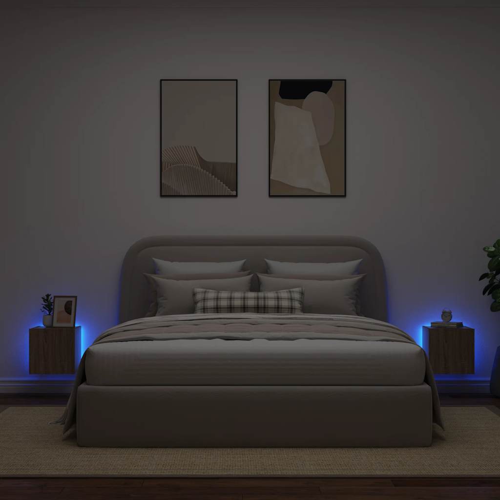 vidaXL Ścienne szafki TV z LED, 2 szt., dąb sonoma, 30,5x35x30 cm